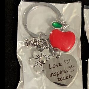 Red Apple, Silver Owl Charm Keychain